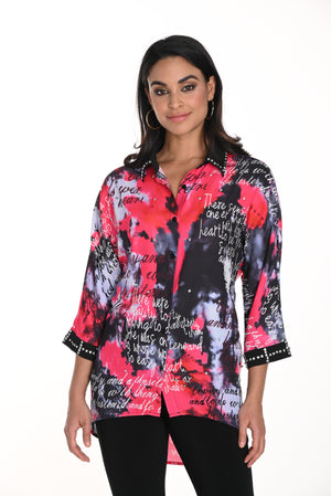 Frank Lyman Fall 2024-243524U-Woven Blouse-Pink/Black - The Coach Pyramids