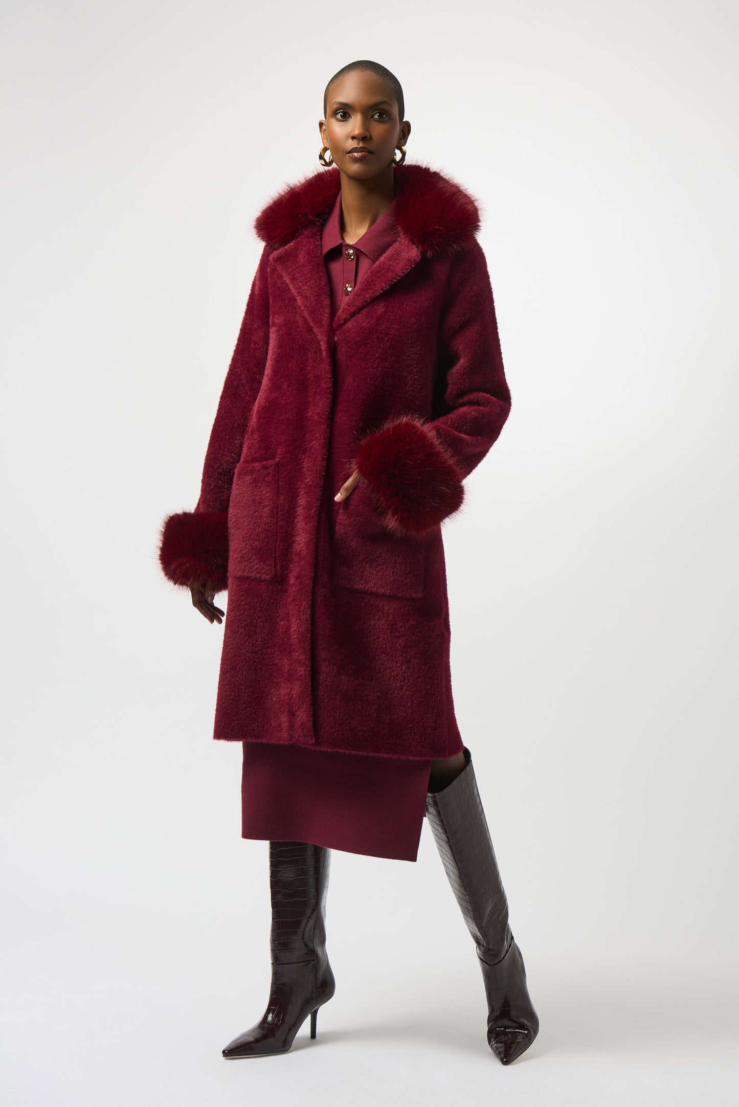 Joseph Ribkoff Fall 2025-243923F25-4433-Coat-Merlot - The Coach Pyramids