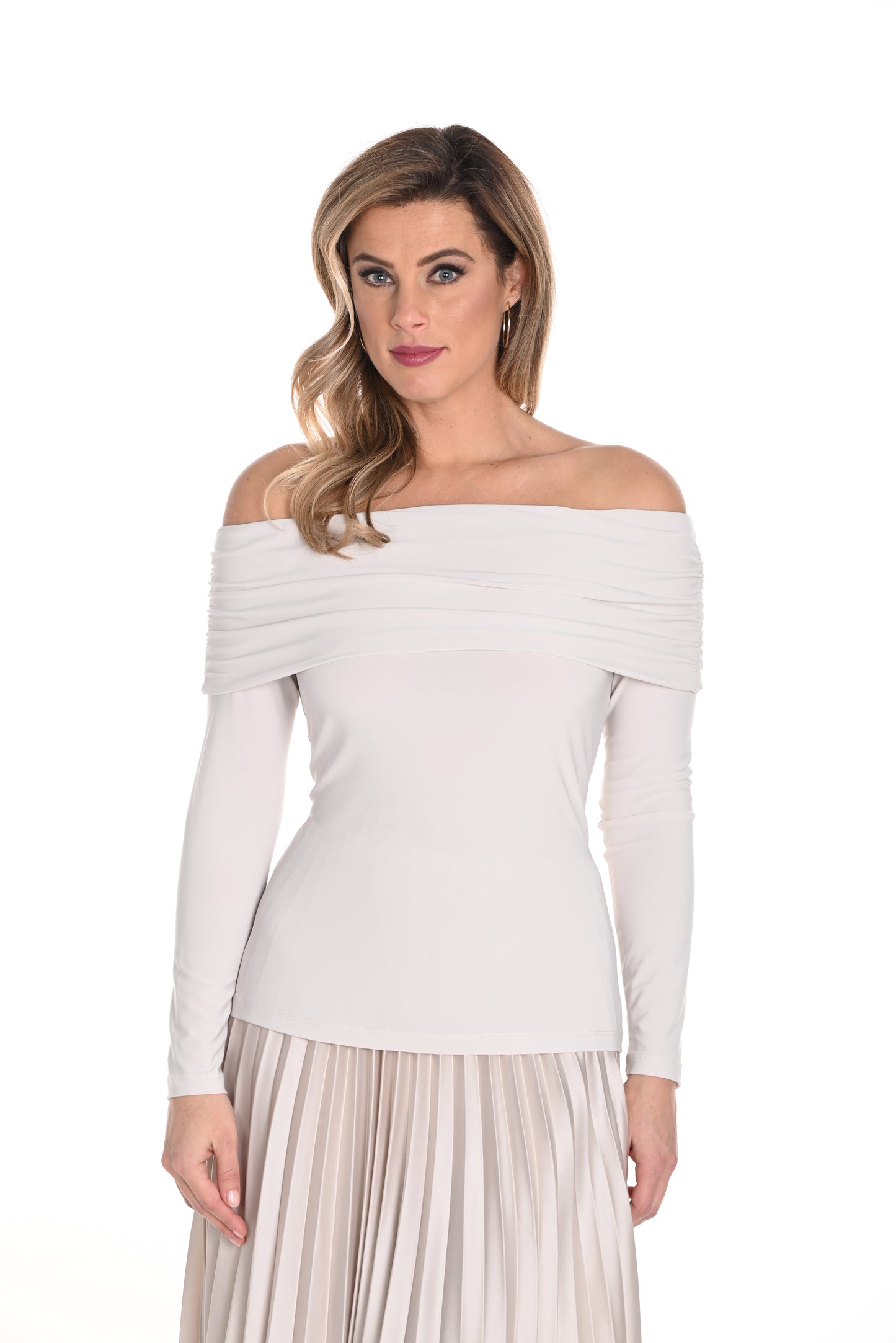 Frank Lyman Fall 2024-244023-Knit Top-Pearl - The Coach Pyramids