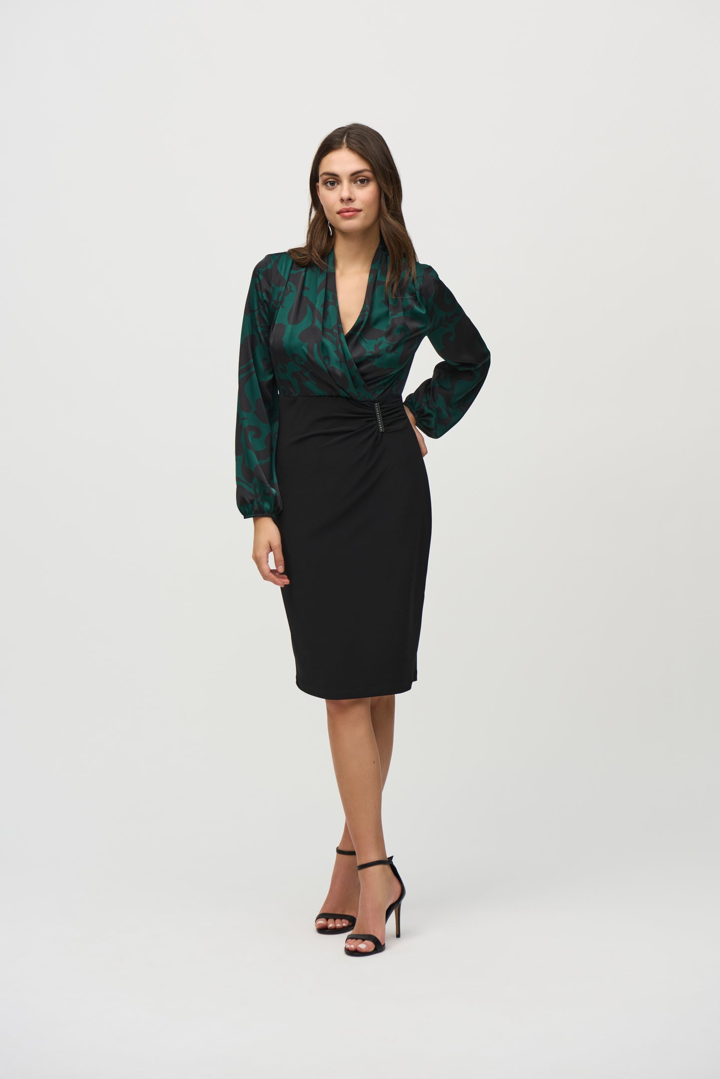 Joseph Ribkoff Winter  2024-244128-4298-Dress-Black/Absolute Green - The Coach Pyramids