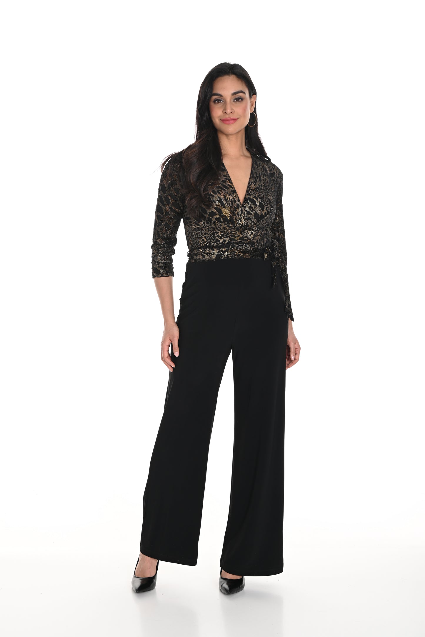 Frank Lyman Fall 2024-244219-Knit Jumpsuit-Black/Copper - The Coach Pyramids