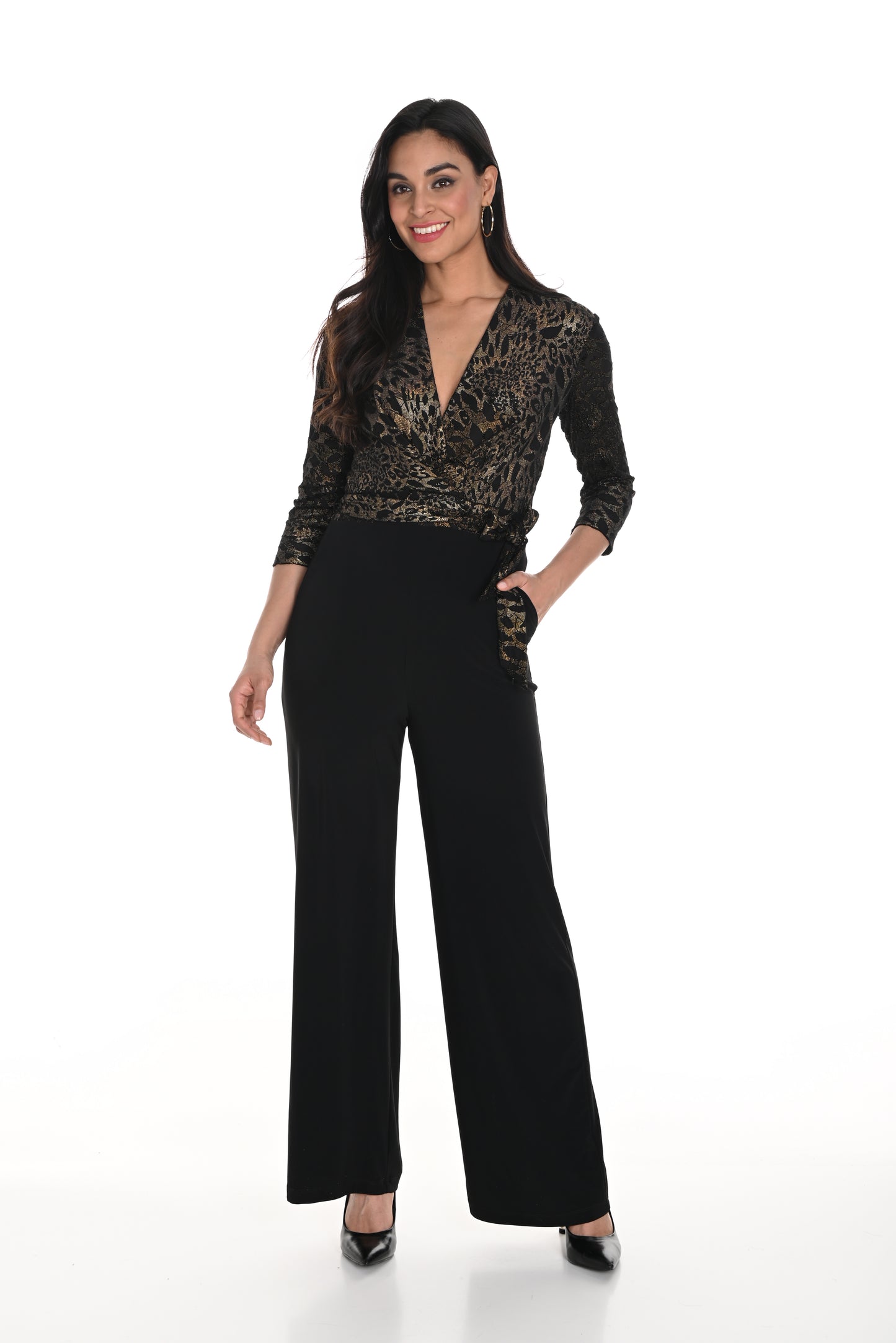 Frank Lyman Fall 2024-244219-Knit Jumpsuit-Black/Copper - The Coach Pyramids