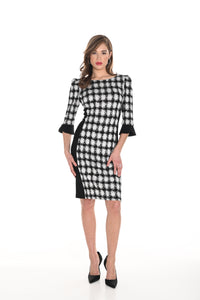 Frank Lyman Fall 2024-244263-Knit Dress-Black/Off White - The Coach Pyramids