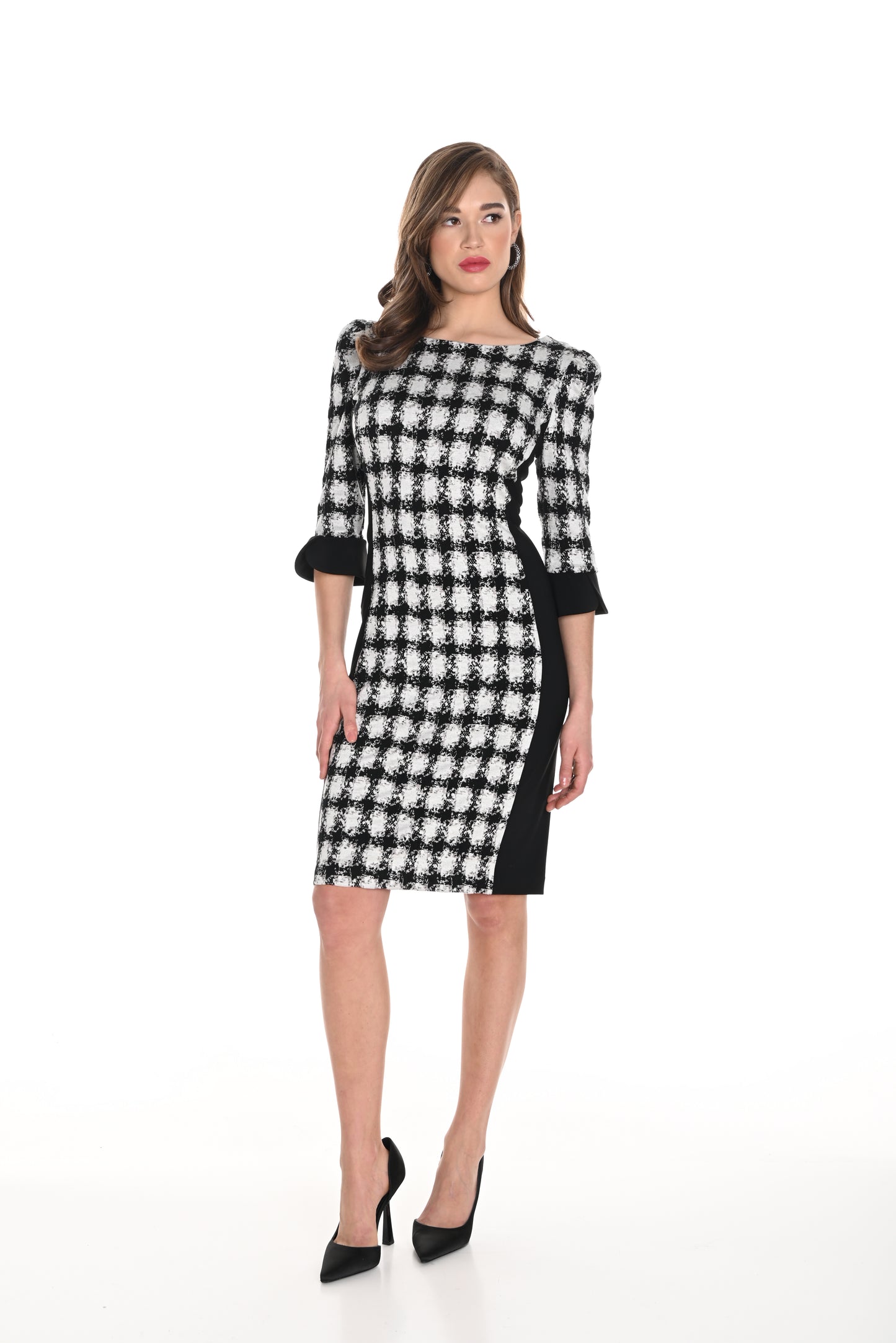 Frank Lyman Fall 2024-244263-Knit Dress-Black/Off White - The Coach Pyramids