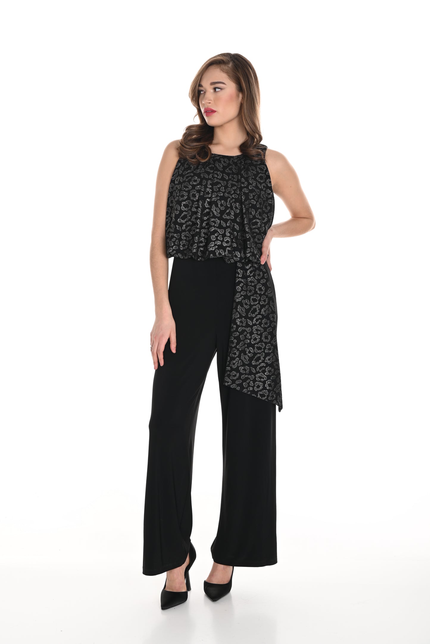Frank Lyman Fall 2024-244292-Knit Jumpsuit-Black/Gold - The Coach Pyramids