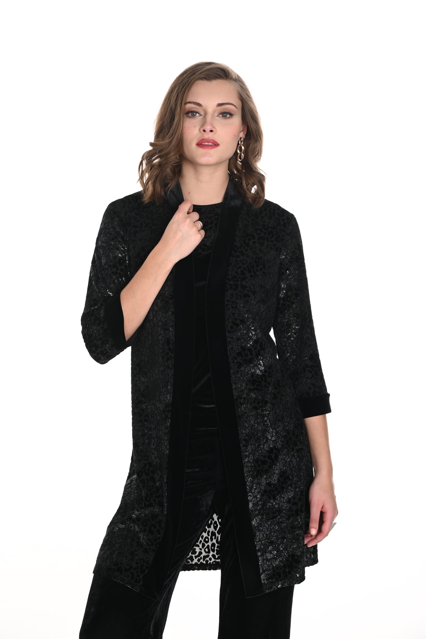 Frank Lyman Fall 2024-244310-Knit Throw Over-Black/Hunter - The Coach Pyramids