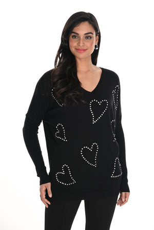 Frank Lyman Fall 2024-244601U-Knit Sweater-Black/Silver