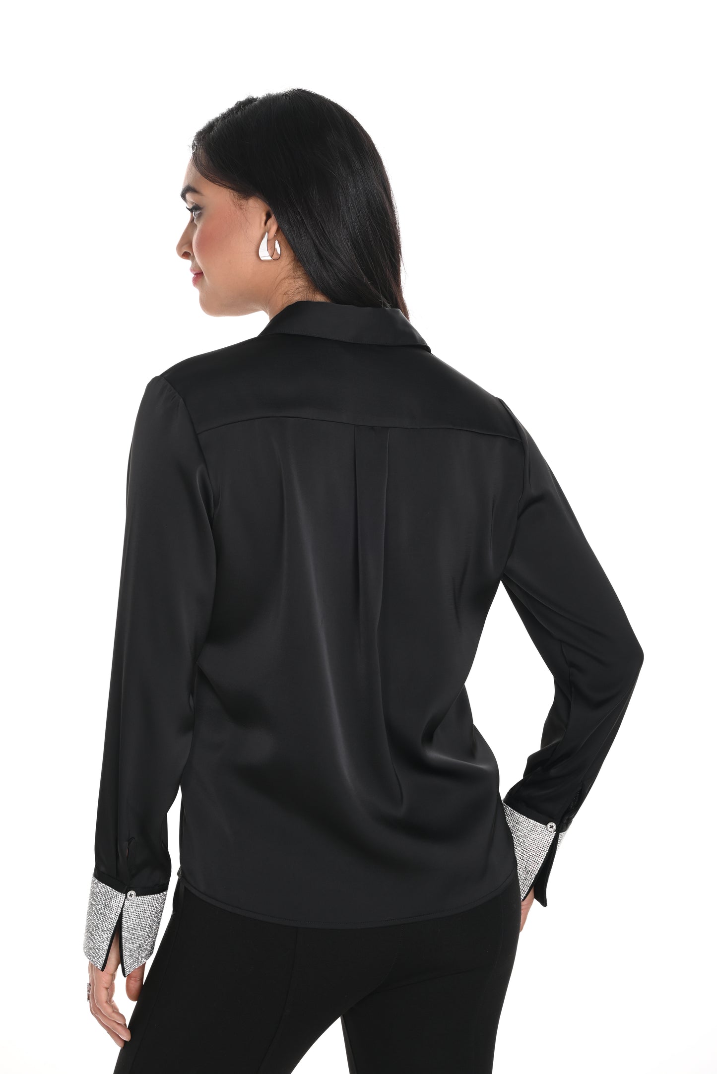 Frank Lyman Fall 2024-244602U-Woven Blouse-Black/Silver - The Coach Pyramids