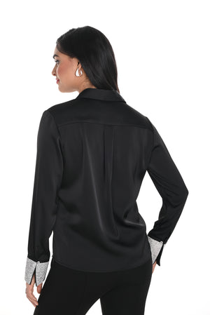 Frank Lyman Fall 2024-244602U-Woven Blouse-Black/Silver