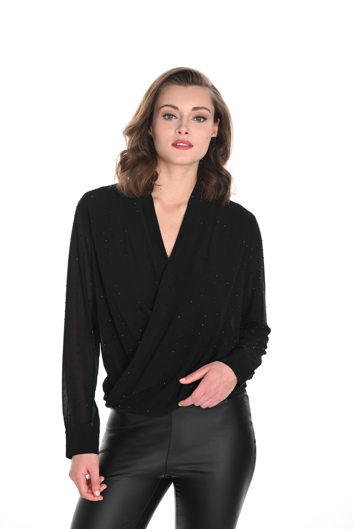 Frank Lyman Fall 2024-244613U-Woven Blouse Blouse-Black - The Coach Pyramids