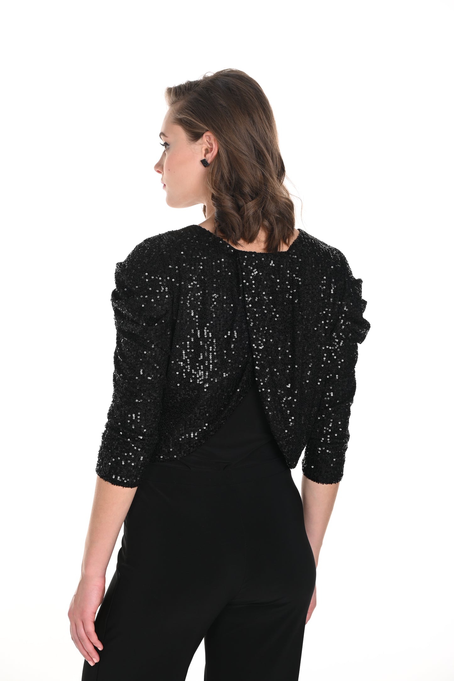 Frank Lyman Fall 2024-244660U-Knit Bolero-Black - The Coach Pyramids