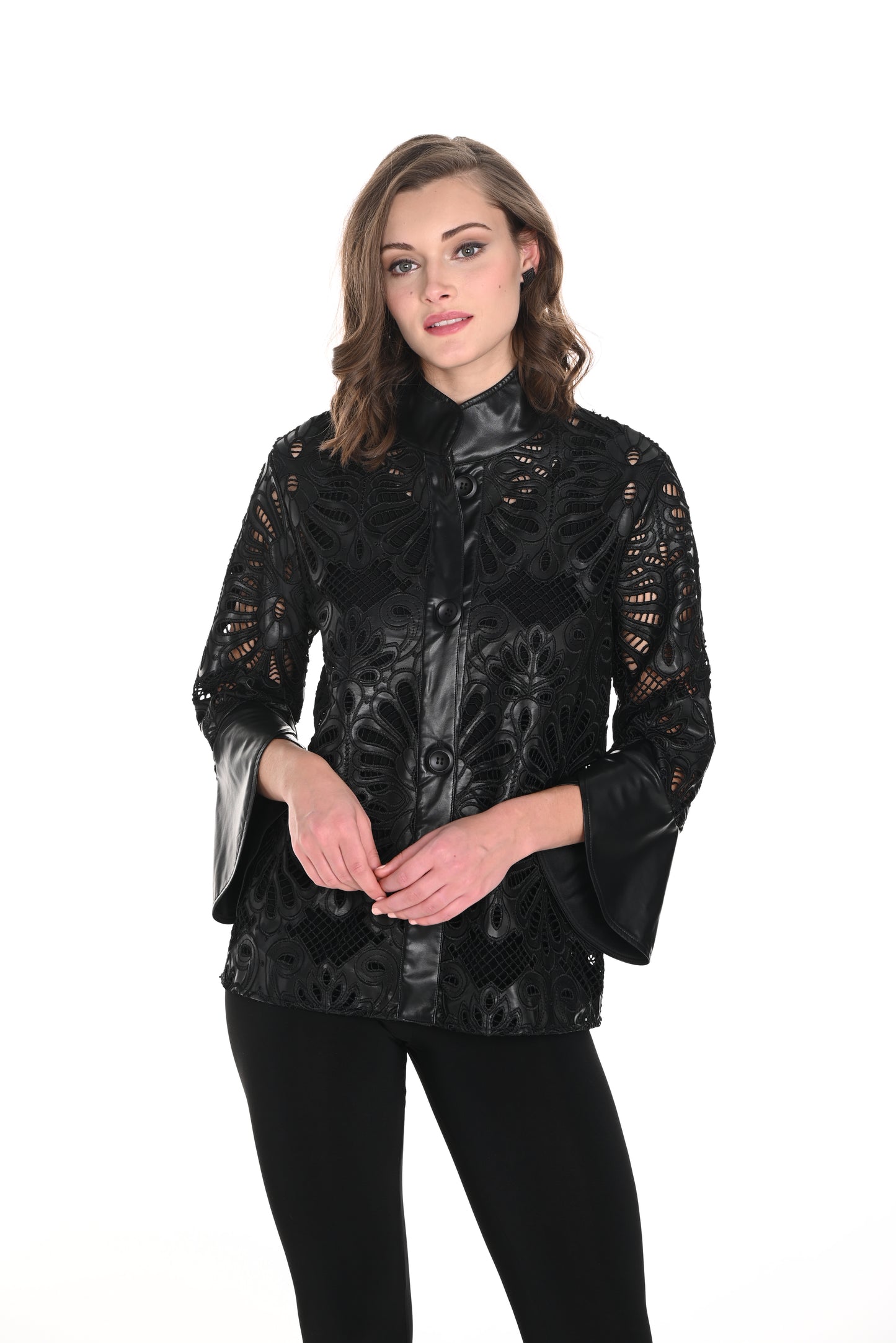 Frank Lyman Fall 2024-244662U-Knit Jacket-Black - The Coach Pyramids