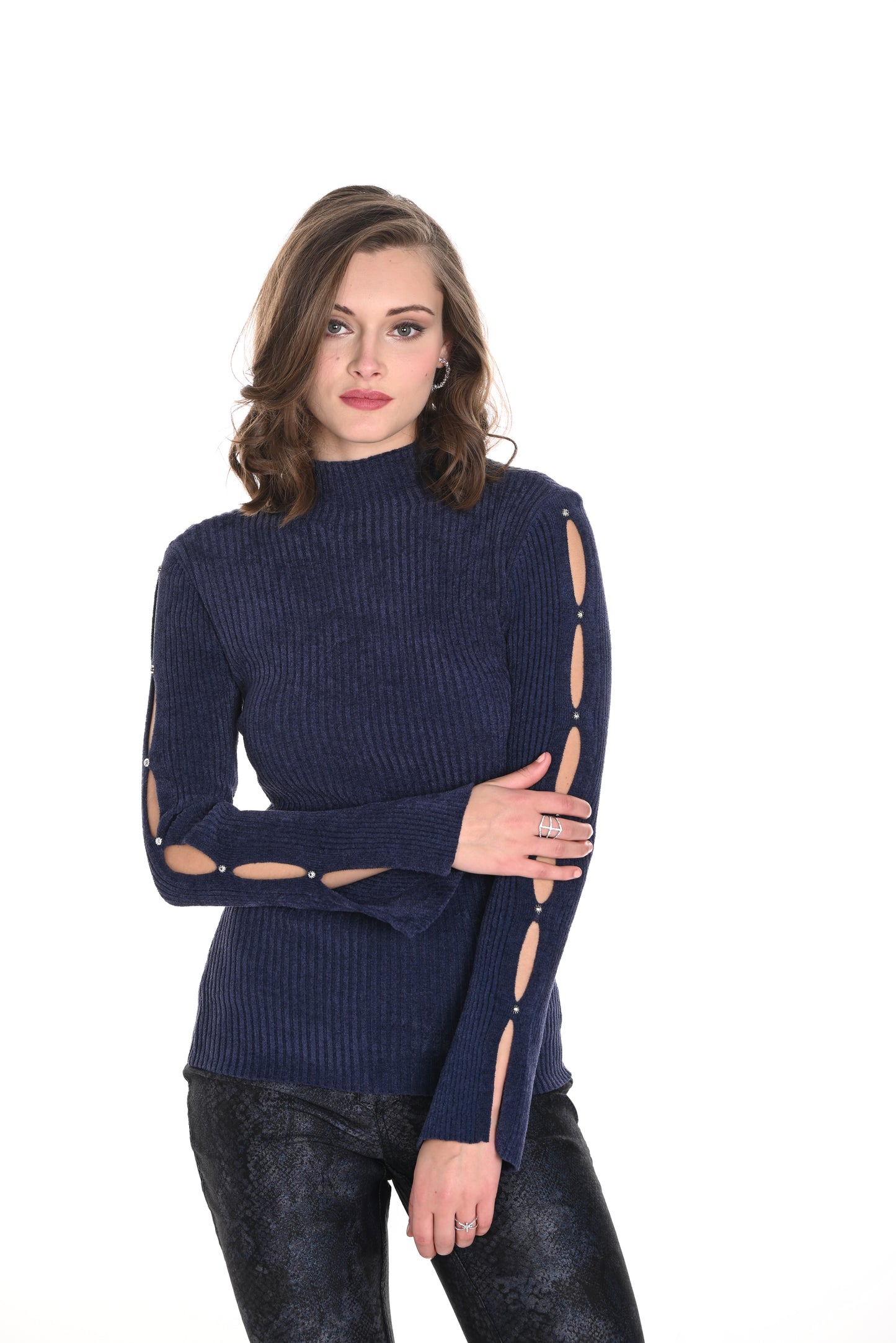 Frank Lyman Fall 2024-244655U-Knit Top-Navy - The Coach Pyramids