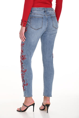 Frank Lyman Fall 2024-244668U-Denim Pant-Light Blue/Red