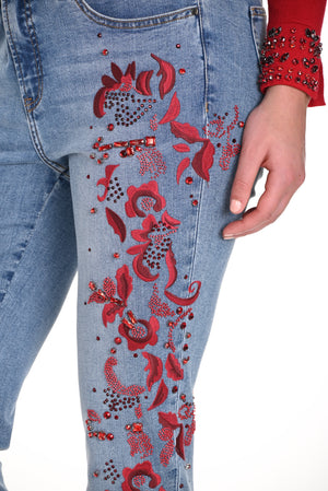 Frank Lyman Fall 2024-244668U-Denim Pant-Light Blue/Red