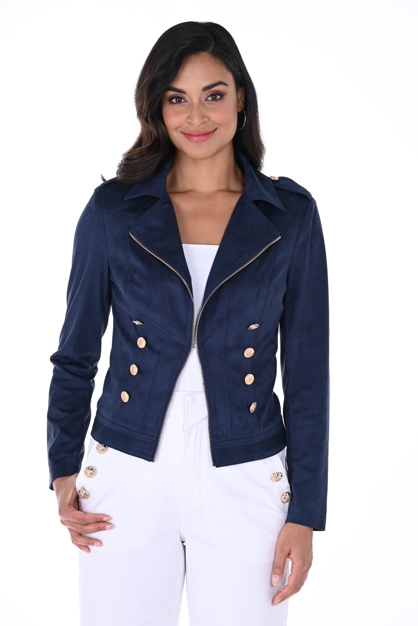 Frank Lyman Spring/Summer 2024-246206U-Knit Jacket-Navy - The Coach Pyramids