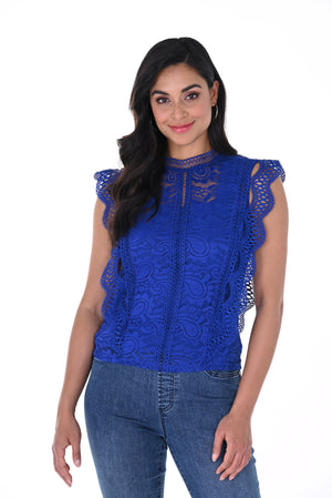 Frank Lyman Spring/Summer 2024-246254U-Knit Top-Royal - The Coach Pyramids