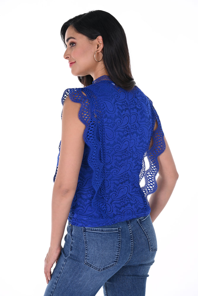 Frank Lyman Spring/Summer 2024-246254U-Knit Top-Royal - The Coach Pyramids