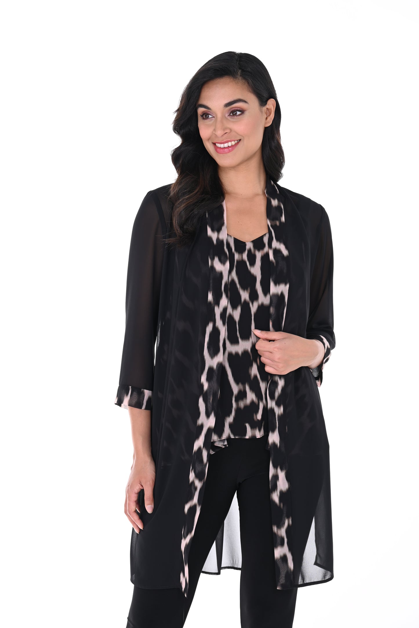 Frank Lyman Spring/Summer 2024-246352-Woven Cover Up-Black/Blush - The Coach Pyramids