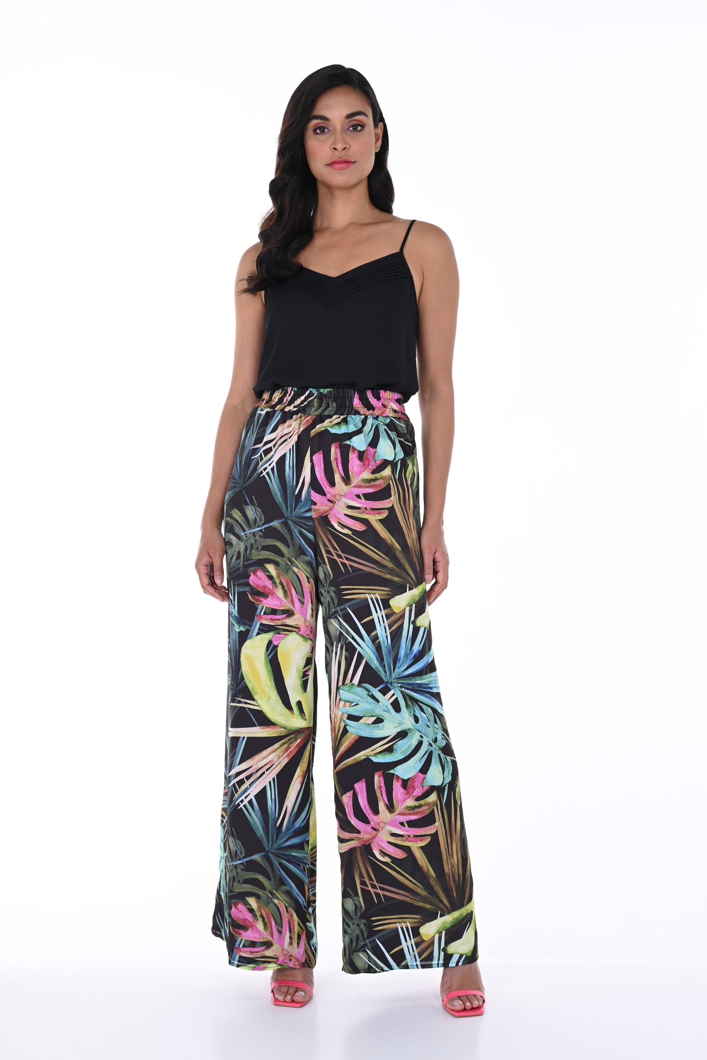 Frank Lyman Spring/Summer 2024-246470-Woven Pant-Black/Multi - The Coach Pyramids
