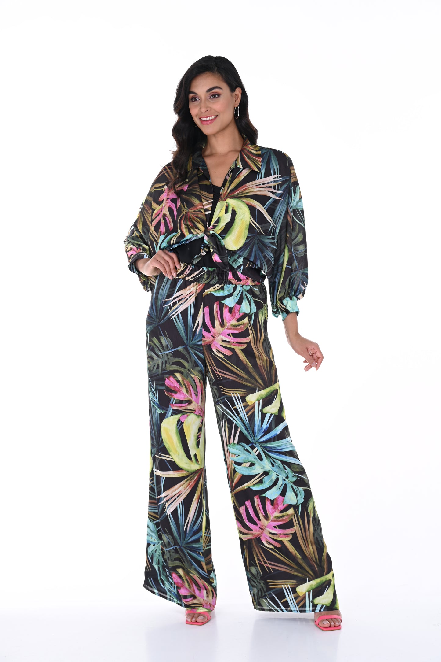 Frank Lyman Spring/Summer 2024-246470-Woven Pant-Black/Multi - The Coach Pyramids