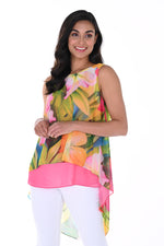 Frank Lyman Spring/Summer 2024-246482-Woven Tunic-Fuchsia/Green - The Coach Pyramids