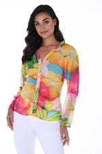 Frank Lyman Spring/Summer 2024-246483-Woven Blouse-Fuchsia/Green - The Coach Pyramids