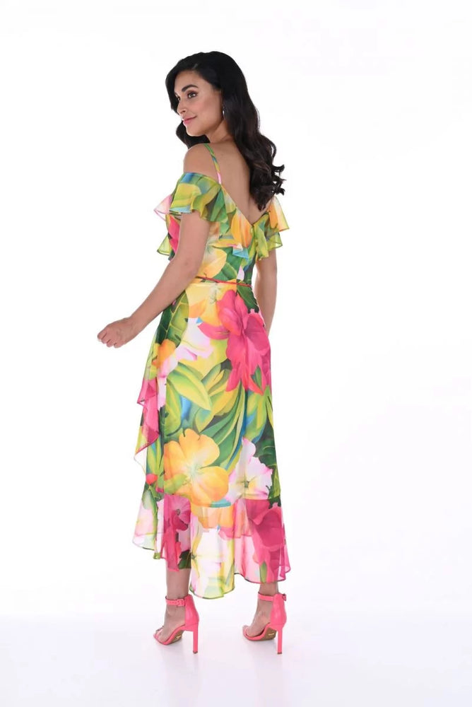 Frank Lyman Spring/Summer 2024-246484-Woven Dress-Fuchsia/Green - The Coach Pyramids