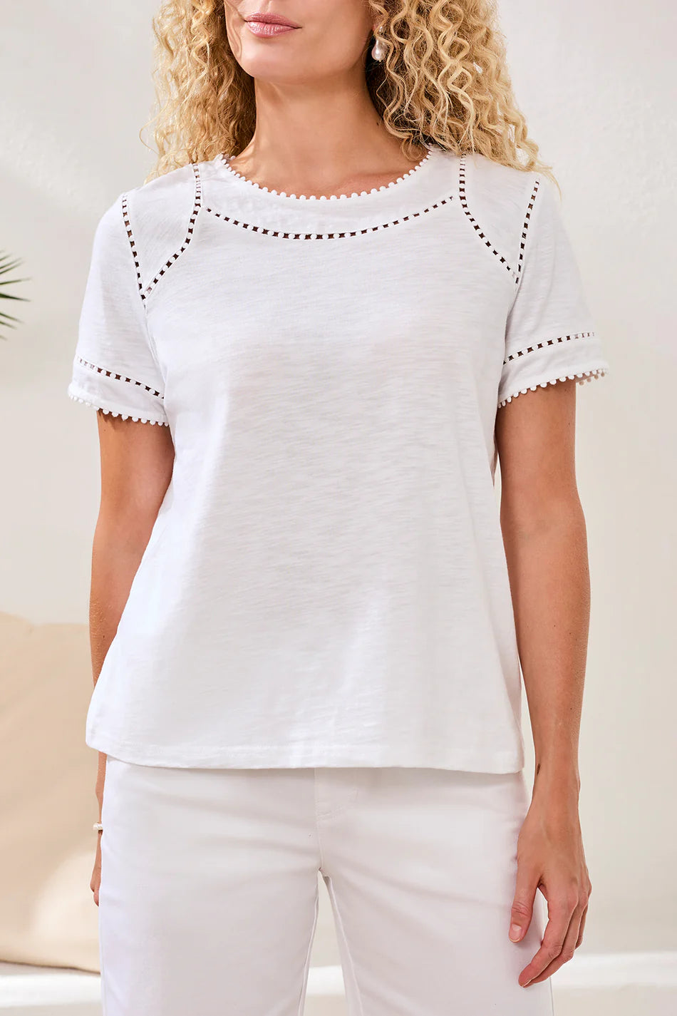 Tribal Top W/Dotted Lace Detail-2466O-0001-White - The Coach Pyramids