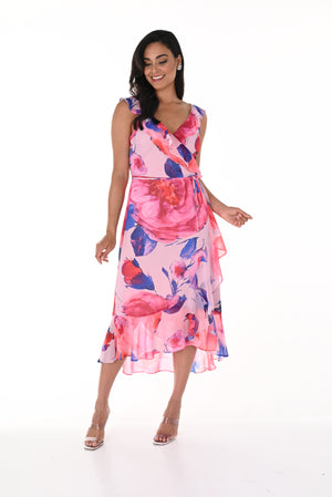 Frank Lyman Spring/Summer 2024-248387-Woven Dress-Pink/Royal - The Coach Pyramids