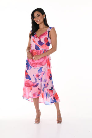 Frank Lyman Spring/Summer 2024-248387-Woven Dress-Pink/Royal - The Coach Pyramids