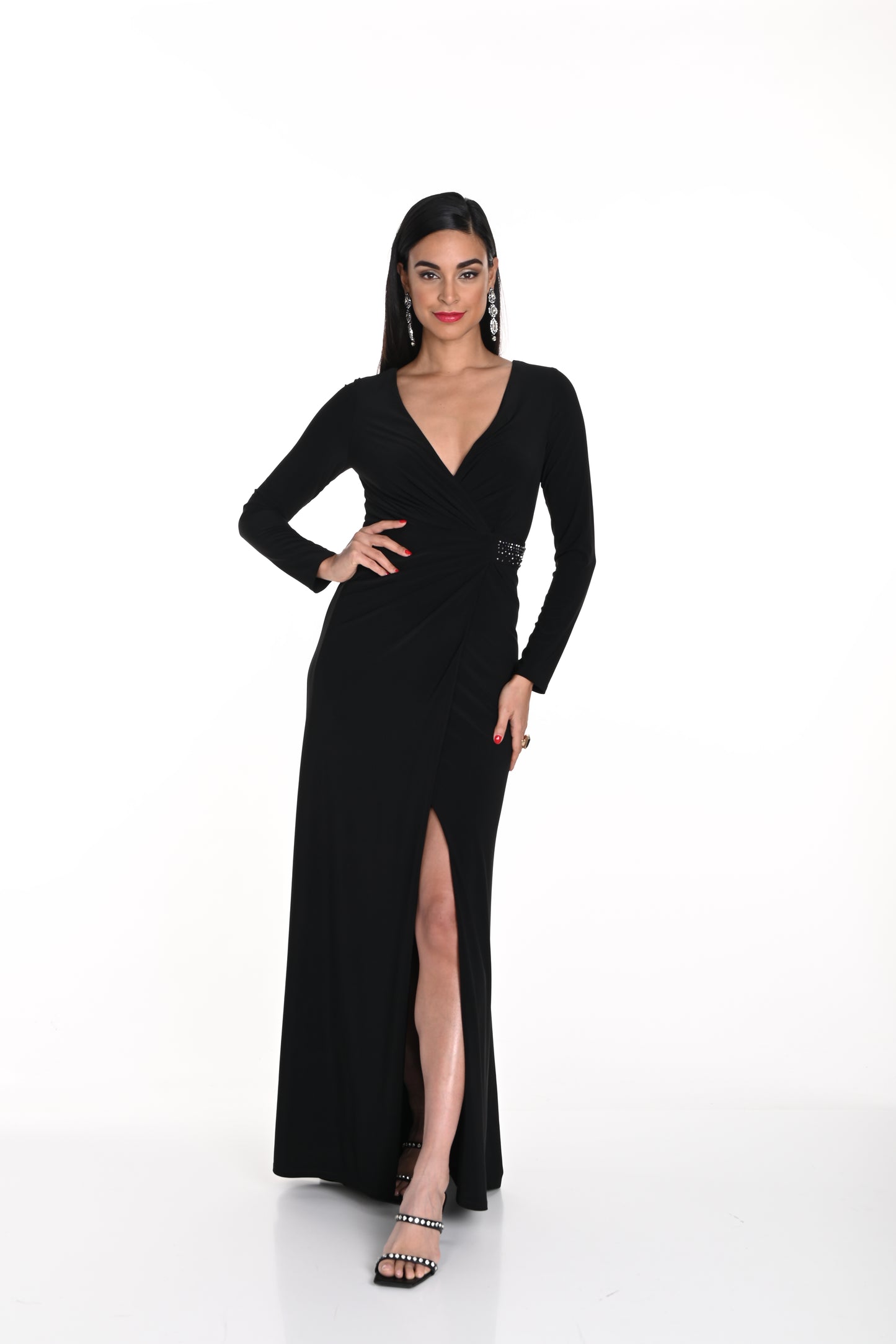 Frank Lyman Fall 2024-249009-Knit Dress-Black - The Coach Pyramids