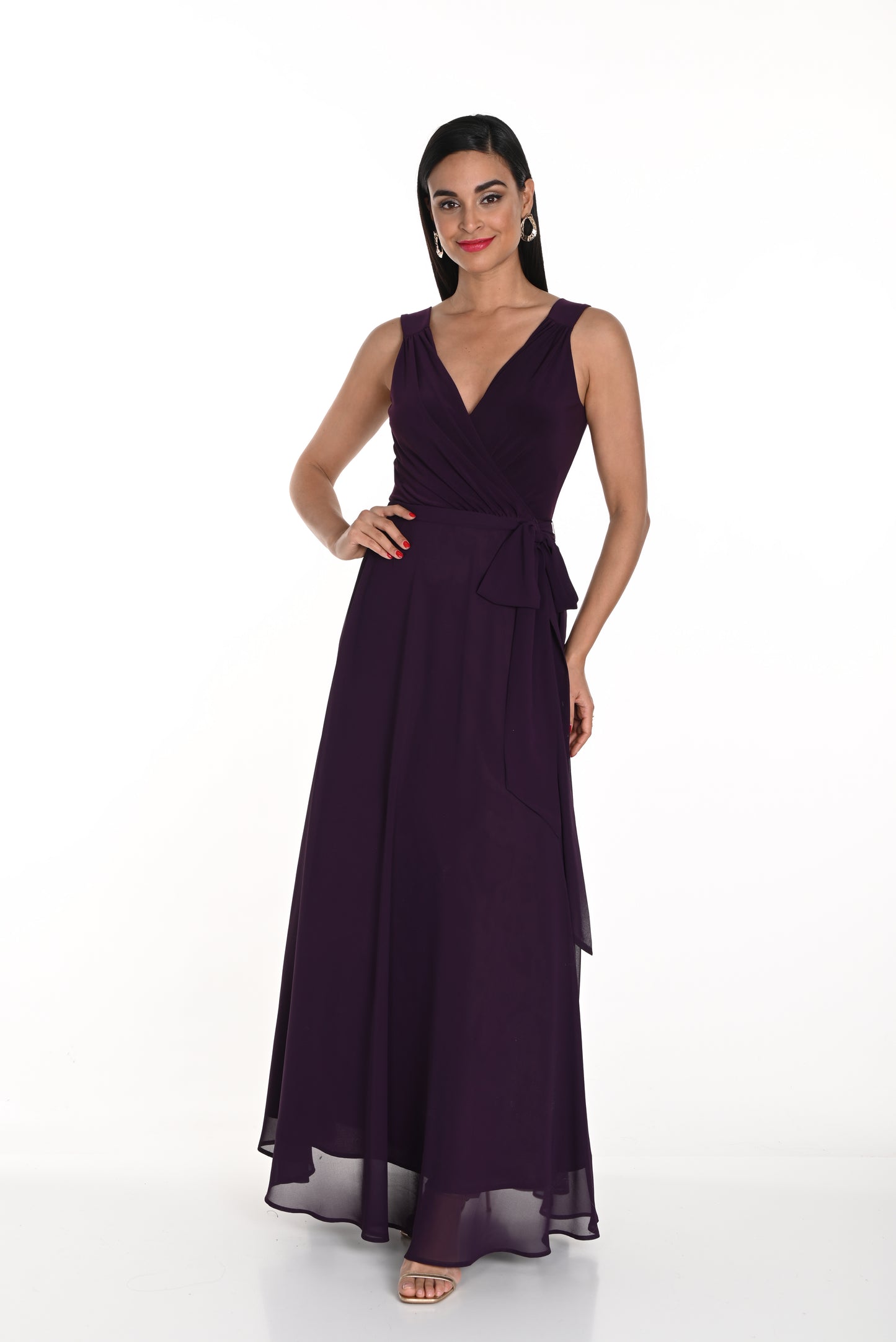 Frank Lyman Fall 2024-249014-Woven Dress-Berry - The Coach Pyramids