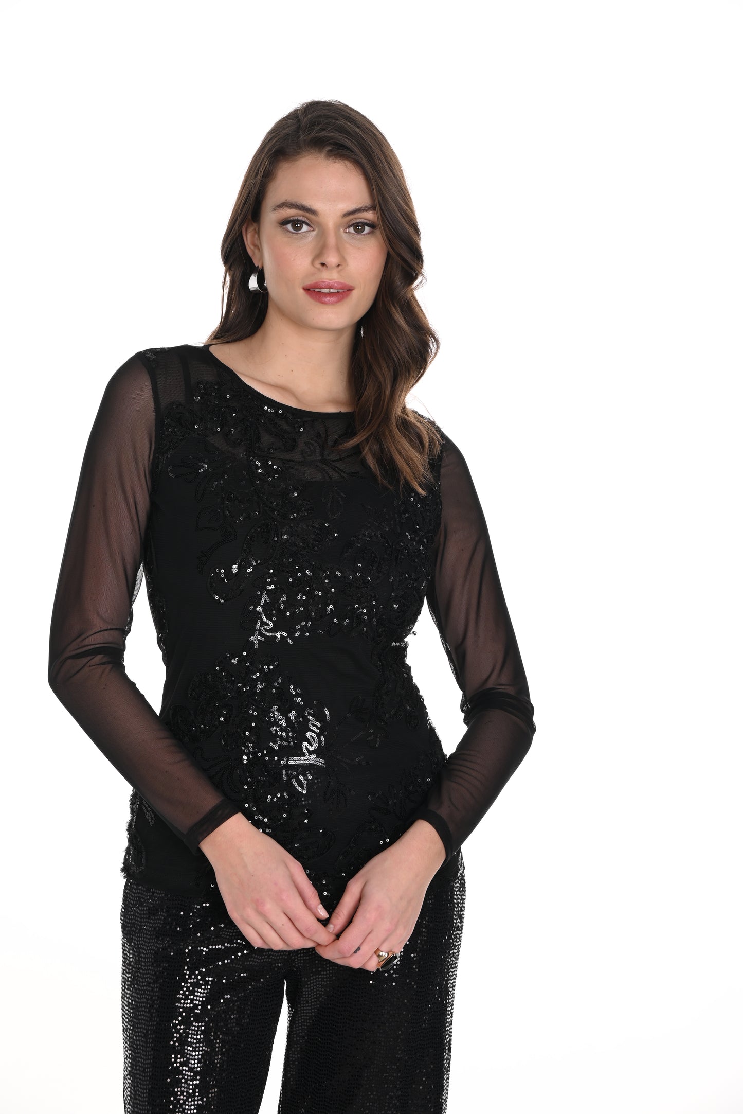Frank Lyman Fall 2024-249101-Knit Top-Black - The Coach Pyramids