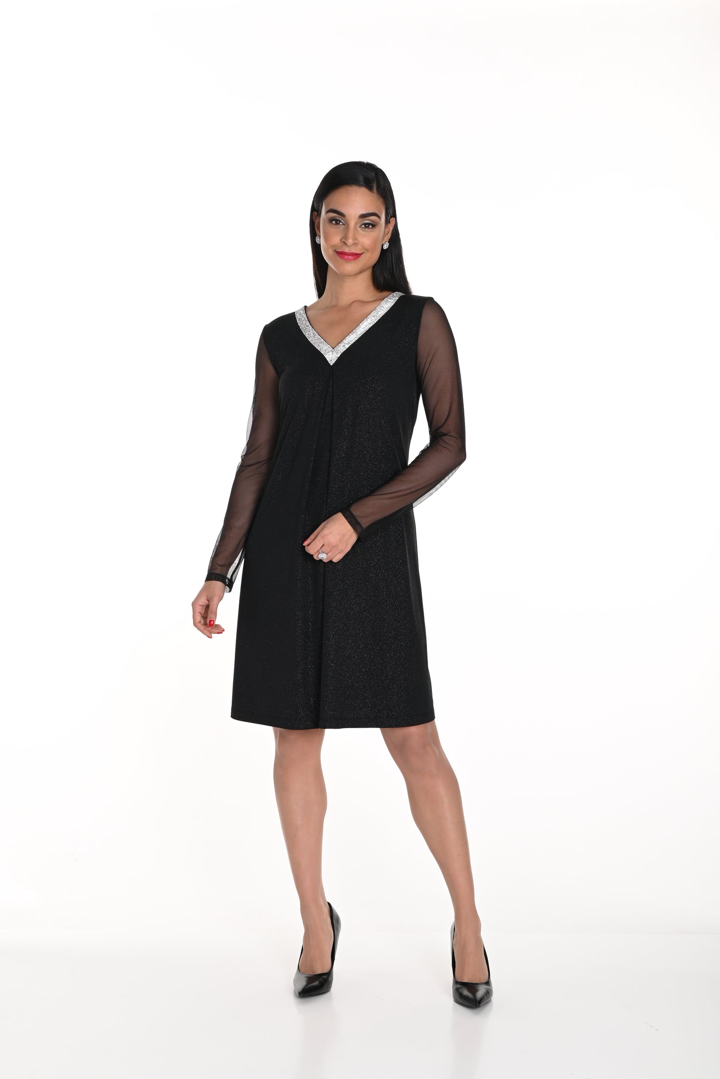 Frank Lyman Fall 2024-249181-Knit Dress-Black - The Coach Pyramids