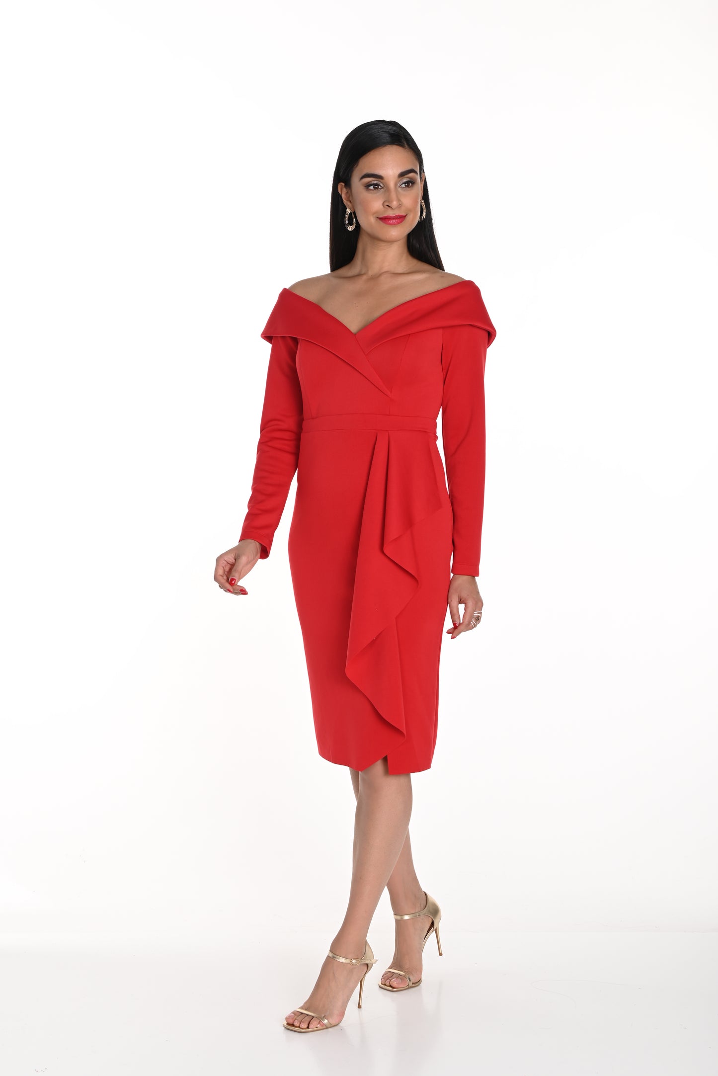 Frank Lyman Fall 2024-249189-Knit Dress-Red - The Coach Pyramids