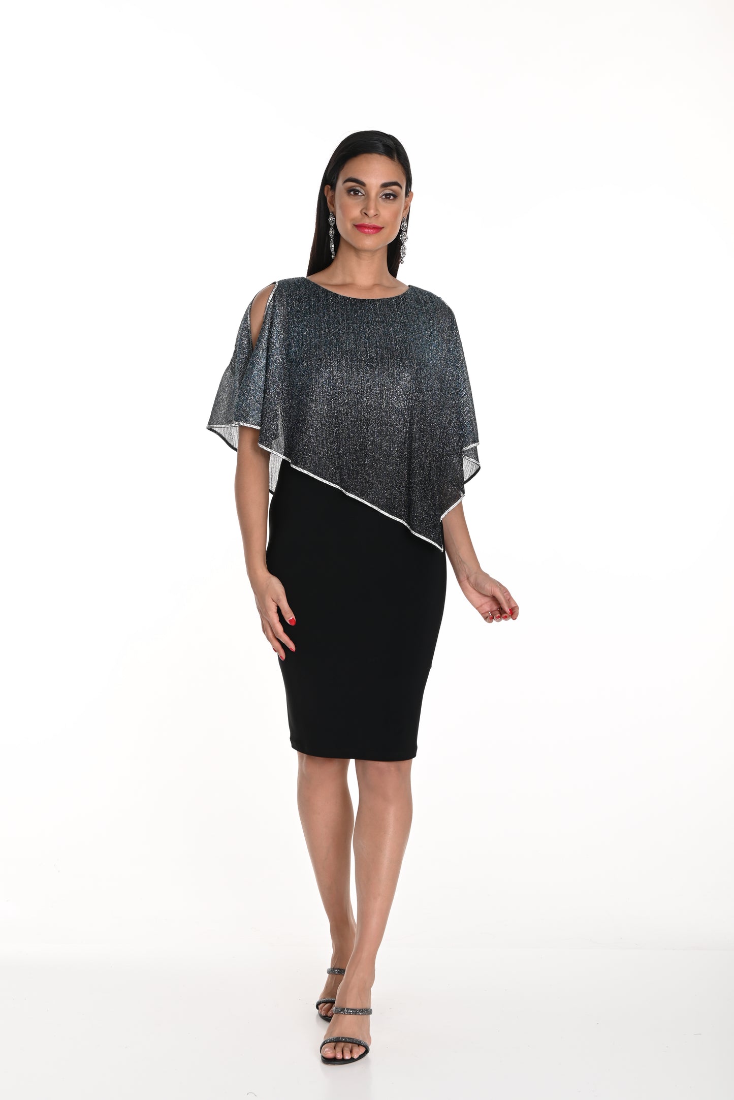 Frank Lyman Fall 2024-249212-Knit Dress-Teal/Black - The Coach Pyramids