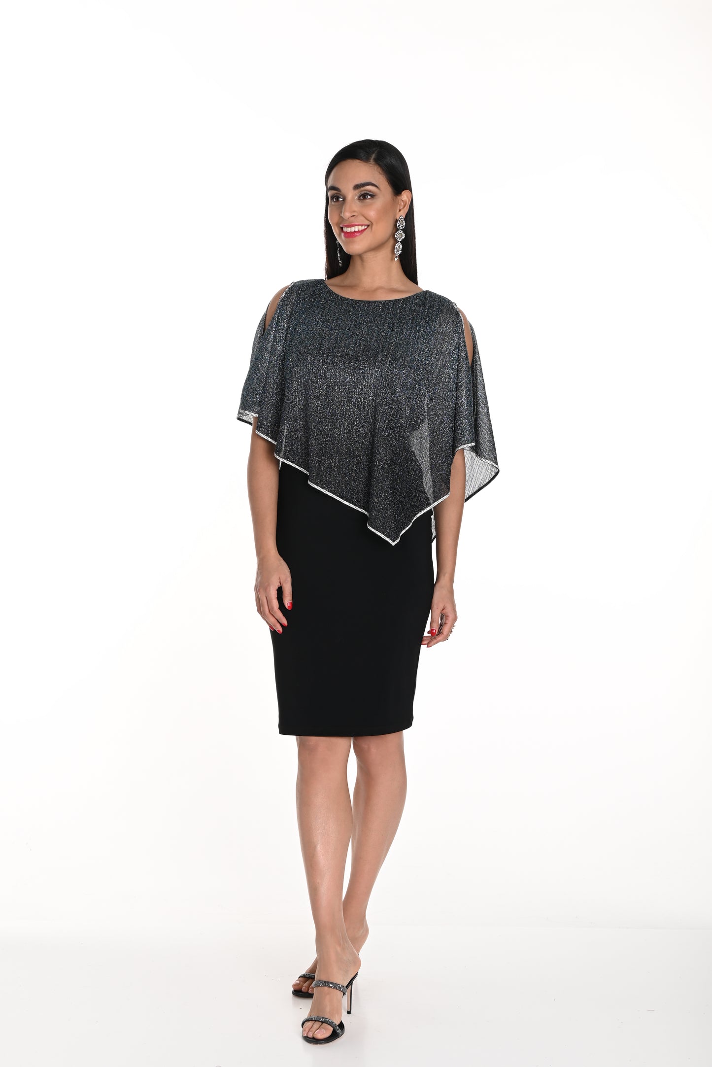 Frank Lyman Fall 2024-249212-Knit Dress-Teal/Black - The Coach Pyramids