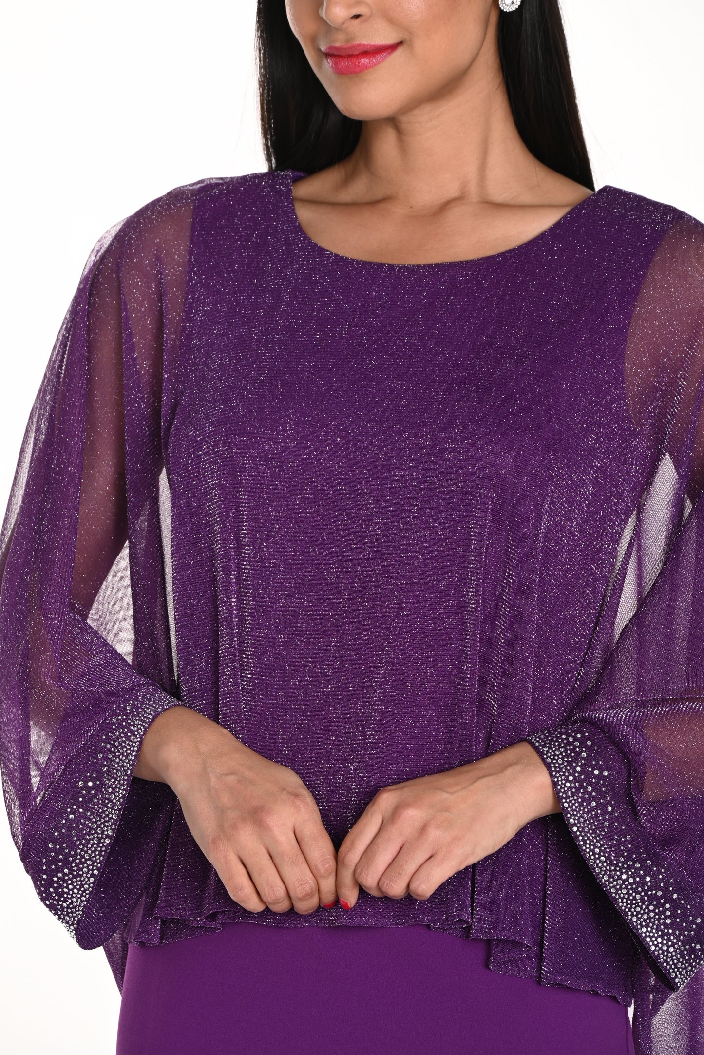 Frank Lyman Fall 2024-249219-Knit Dress-Violet/Silver - The Coach Pyramids