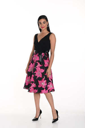 Frank Lyman Fall 2024-249246-Woven Dress-Black/Fuchsia