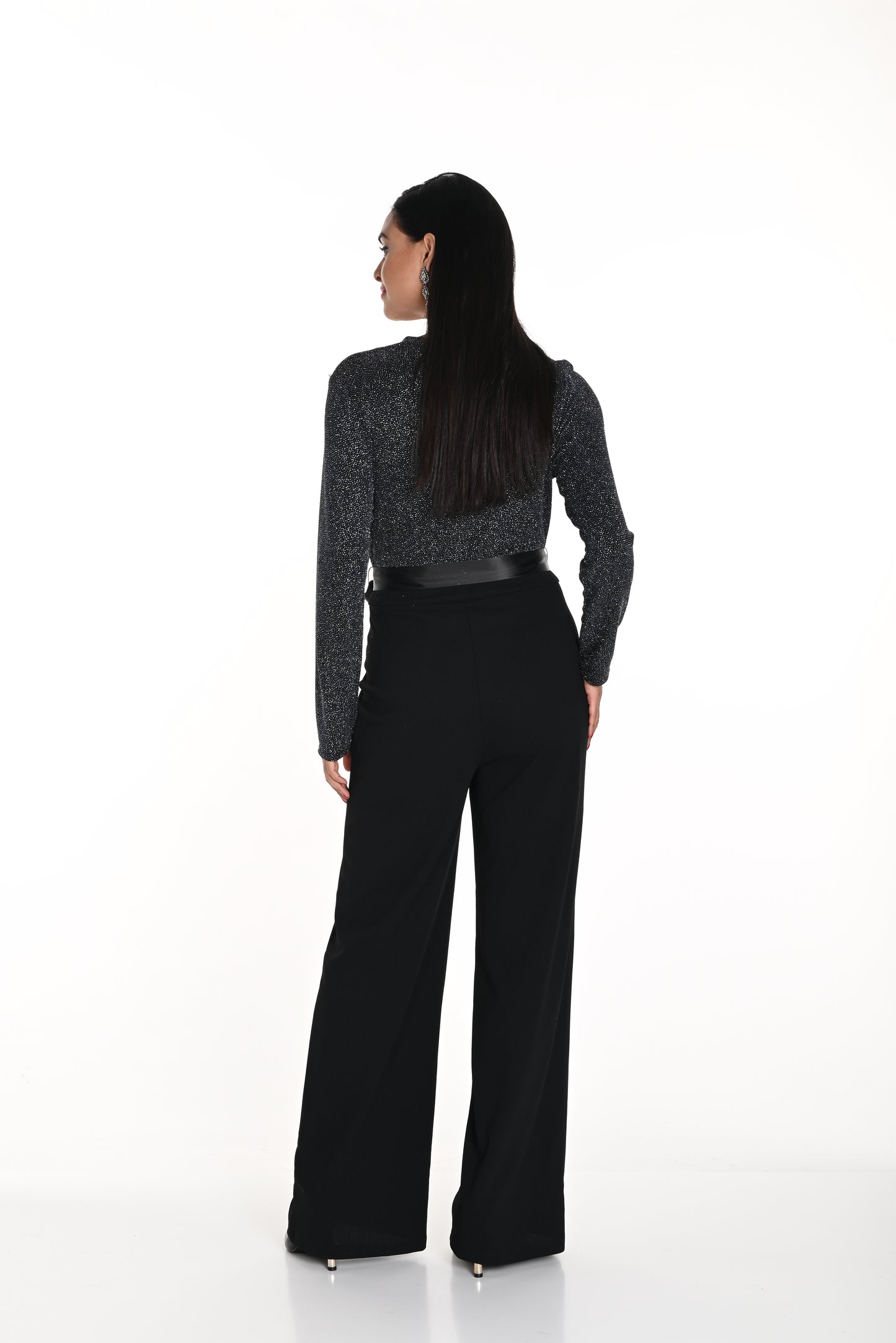 Frank Lyman Fall 2024-249269-Knit Jumpsuit-Black/Teal - The Coach Pyramids