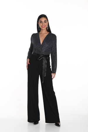 Frank Lyman Fall 2024-249269-Knit Jumpsuit-Black/Teal