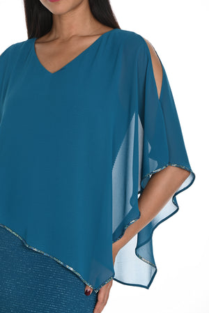 Frank Lyman Fall 2024-249301-Knit Dress-Teal/Blue