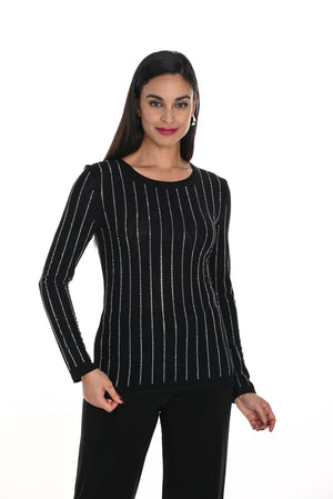 Frank Lyman Fall 2024-249403U-Knit Top-Black/Silver