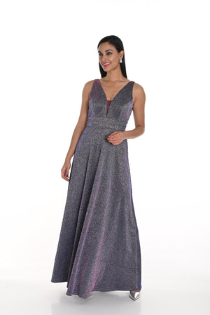 Frank Lyman Fall 2024-249405U-Woven Dress-Silver/Blue