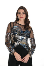 Frank Lyman Fall 2024-249414U-Knit Top-Black/Blue