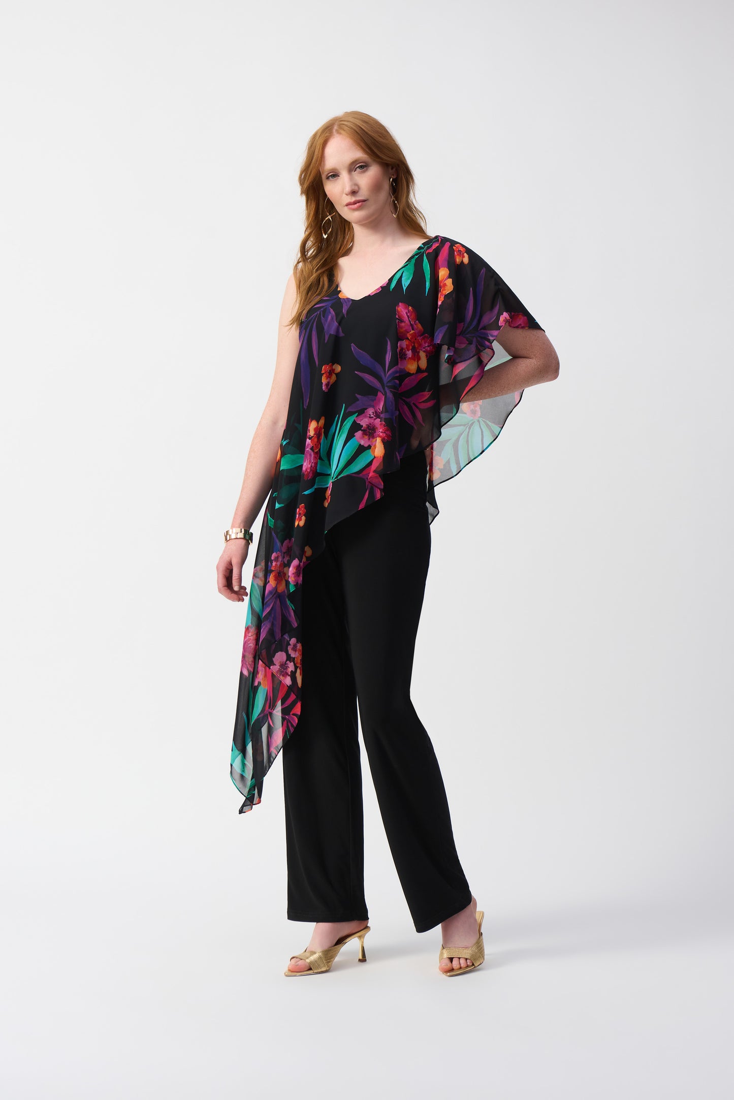 Joseph Ribkoff Spring 2025-251152-178-Jumpsuit-Black/Multi - The Coach Pyramids