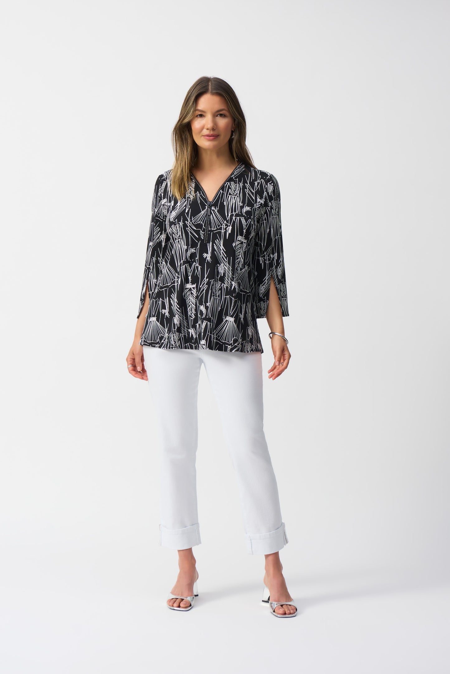 Joseph Ribkoff Spring 2025-251181-110-Tunic-Black/Vanilla - The Coach Pyramids