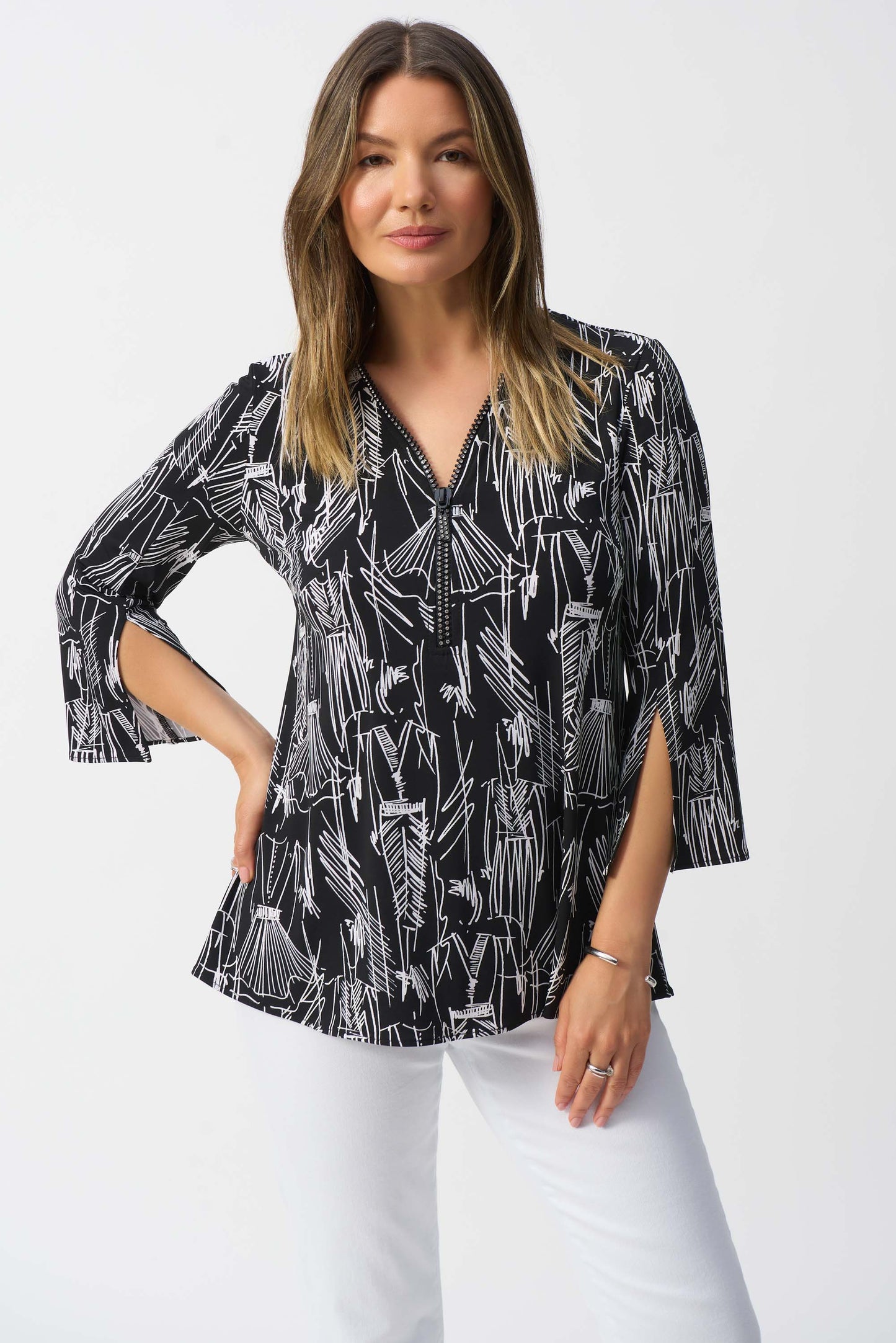 Joseph Ribkoff Spring 2025-251181-110-Tunic-Black/Vanilla - The Coach Pyramids