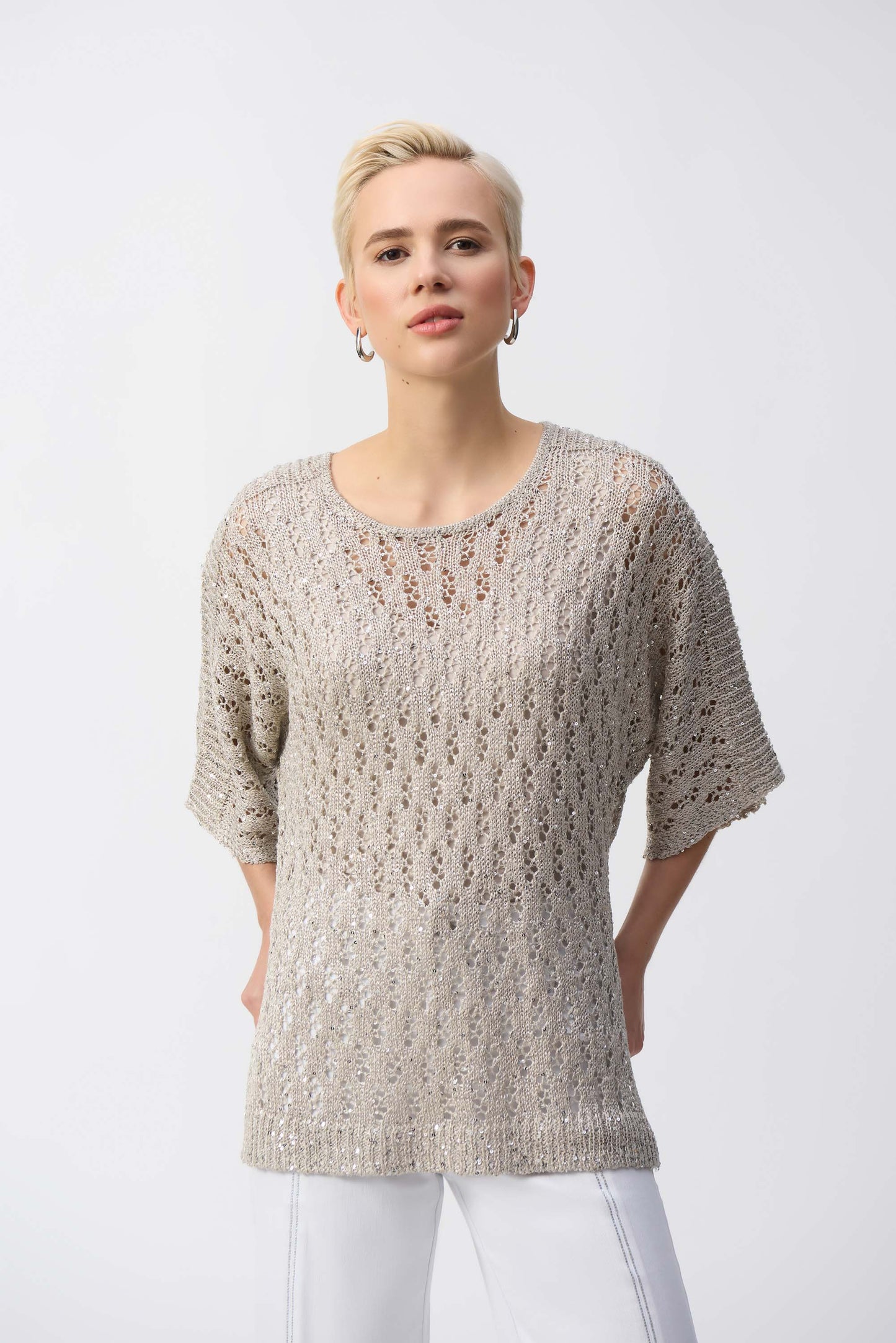 Joseph Ribkoff Spring 2025-251928-3059-Top-Champagne - The Coach Pyramids